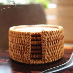 Rattan coaster set with holder